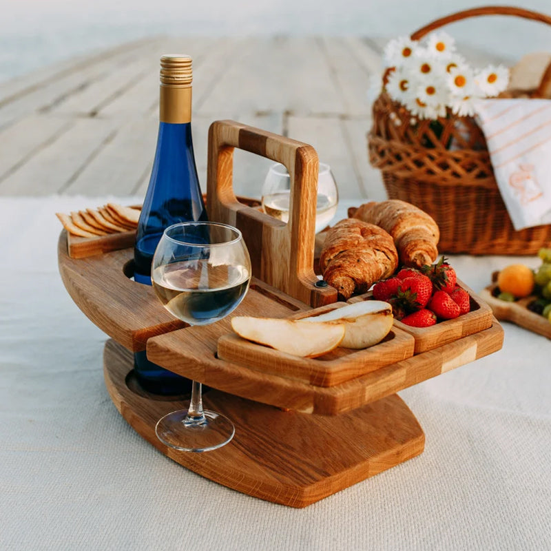 Draagbare houten picknickwijntafel met ruime serveerruimte