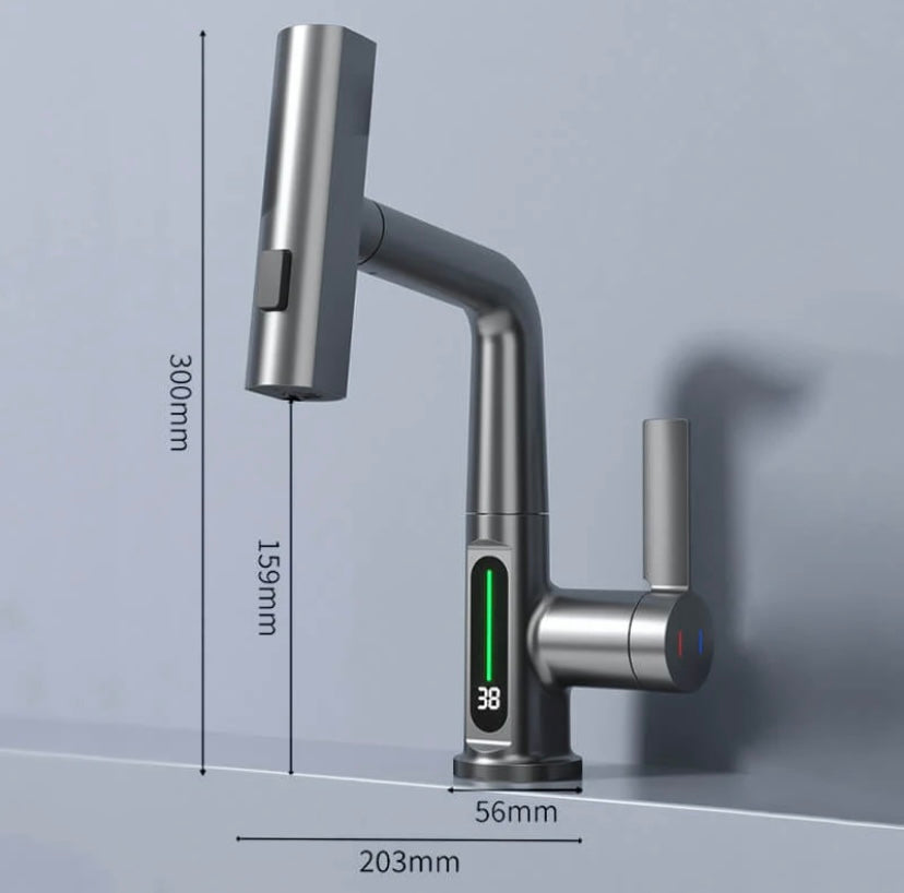 Premium Uittrekbare Waterkraan met 5 Spuitmodi en Temperatuurweergave