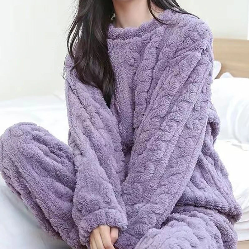 Dames warme 2-delige fleece pyjama set
