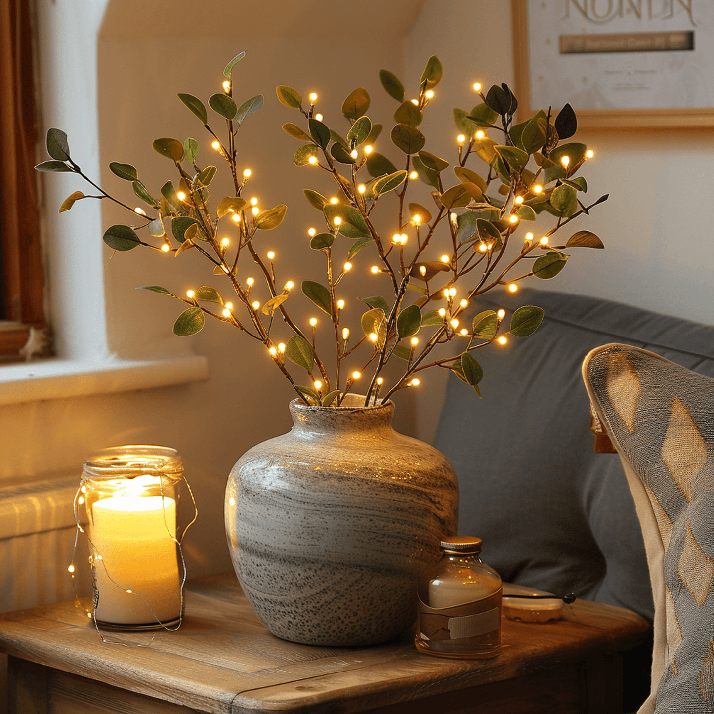 Sprookjesachtige olijftak met LED verlichting