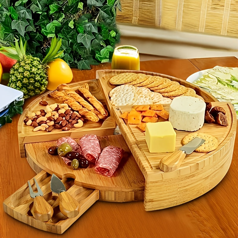Houten Roterende Kaasplank Set met Serveer Messen voor Snacks & Charcuterie