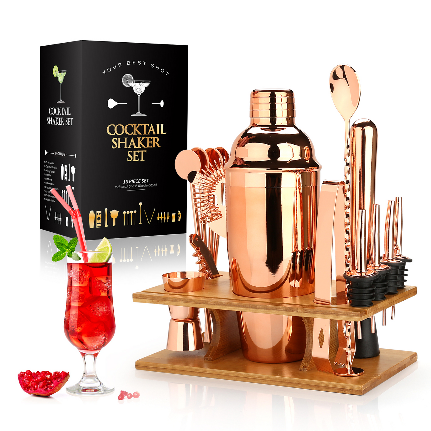 16 Piece Cocktail Set - Complete Mixology Set for Home Use