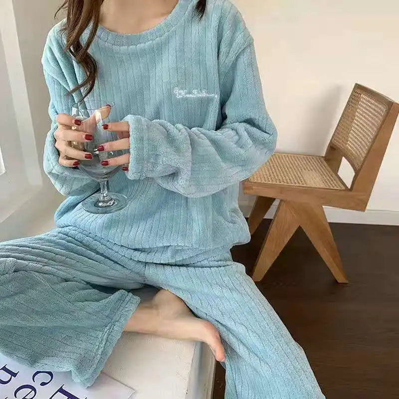 Dames warme 2-delige fleece pyjama set