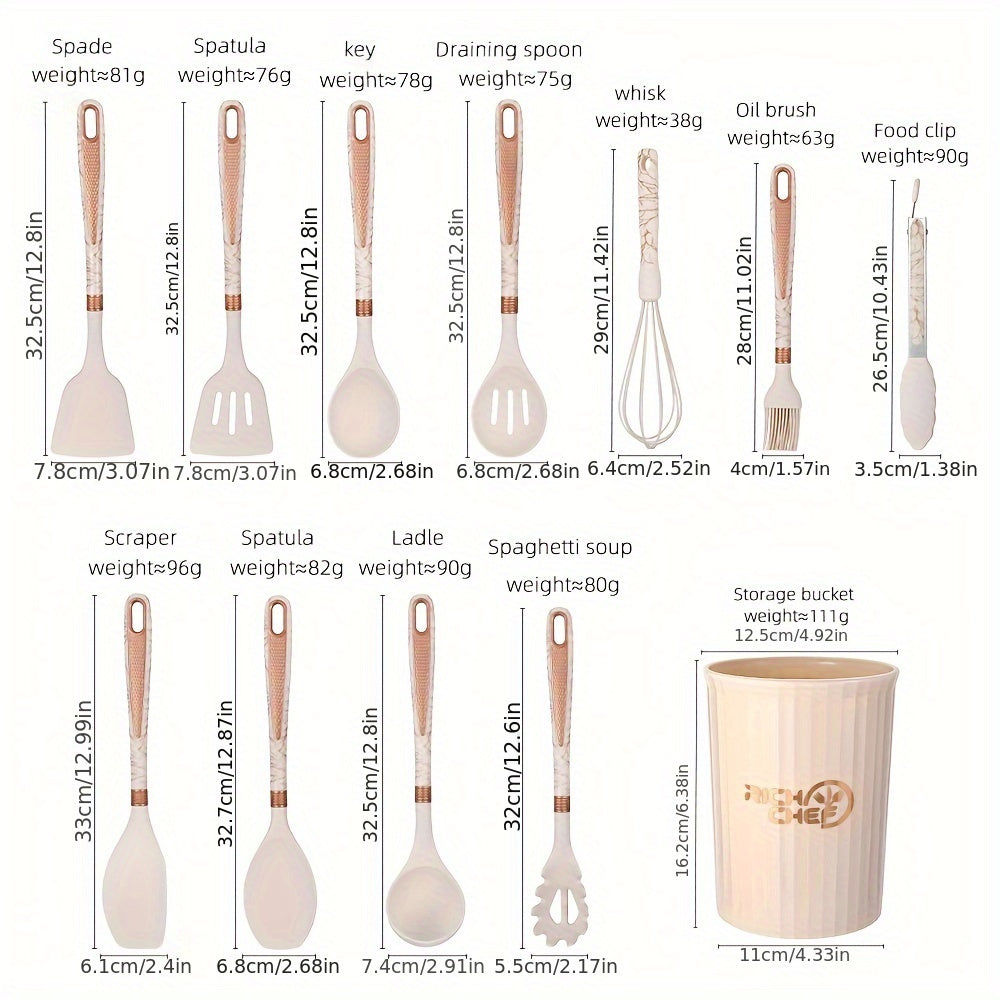 Silicone Kitchen Accessories Set - Non-Stick Tools with Wooden Handles