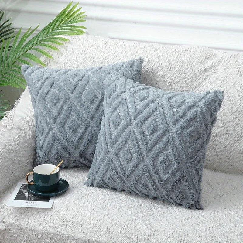 Pluche Sierkussenhoes met Rhombus Patroon – Nordic Design