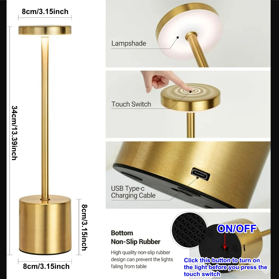 LED Tafellamp - Oplaadbare Touch Nachtlamp met 3 Lichtkleuren