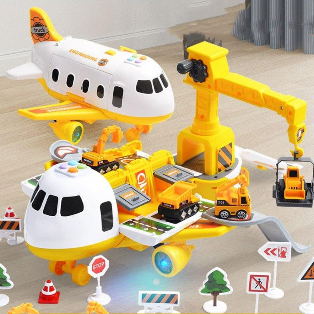 Adventure Plane Playset for Kids - Includes Large Plane and 6 Mini Construction Vehicles