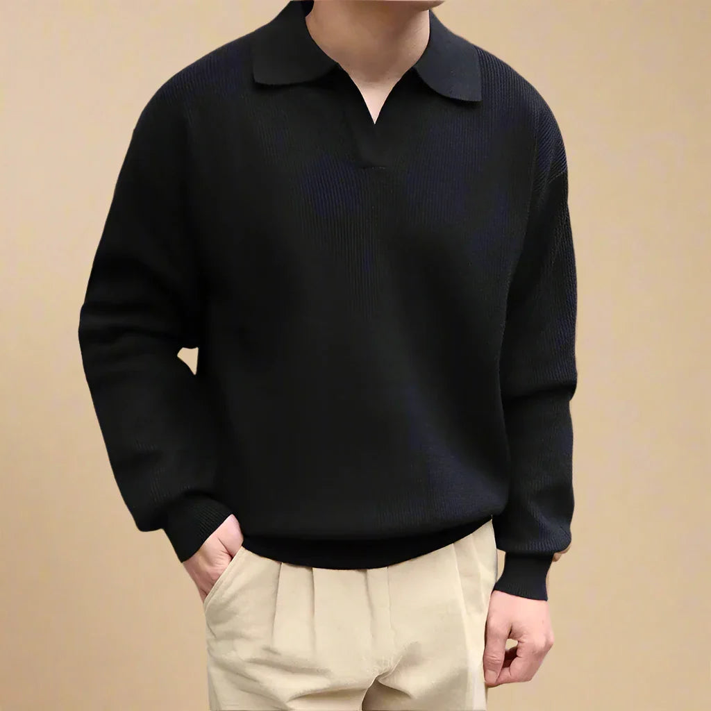 Chique Casual Gebreide Polo met Lange Mouwen voor Heren