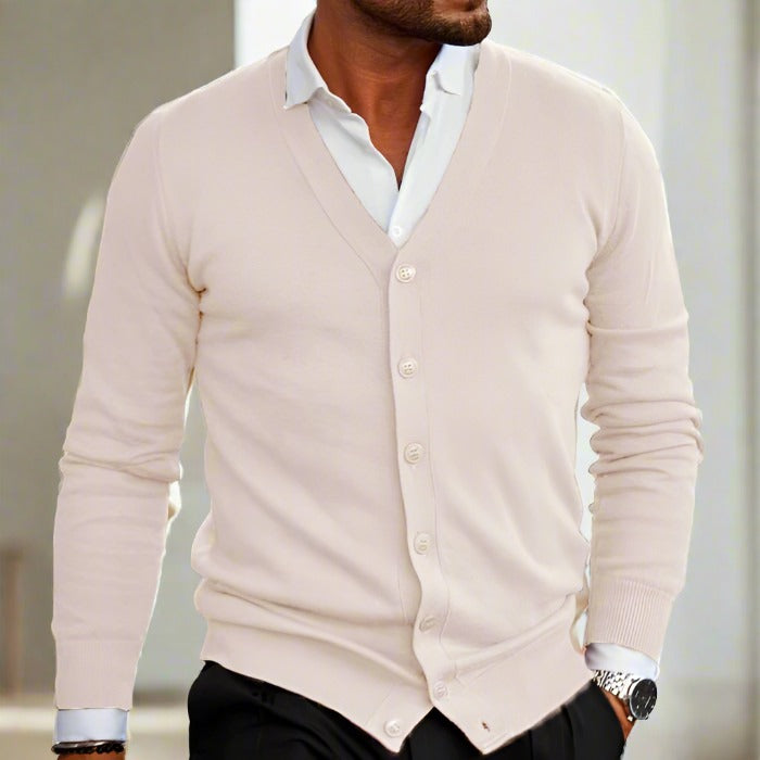 Merino Heren Cardigan met V-hals en Knopen