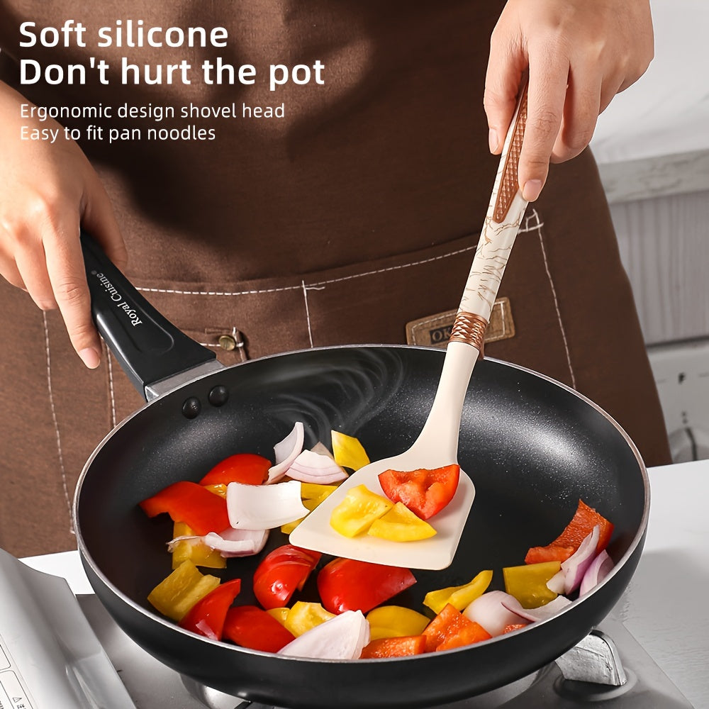 Silicone Kitchen Accessories Set - Non-Stick Tools with Wooden Handles