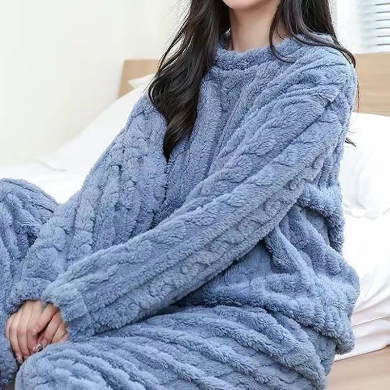 Dames warme 2-delige fleece pyjama set
