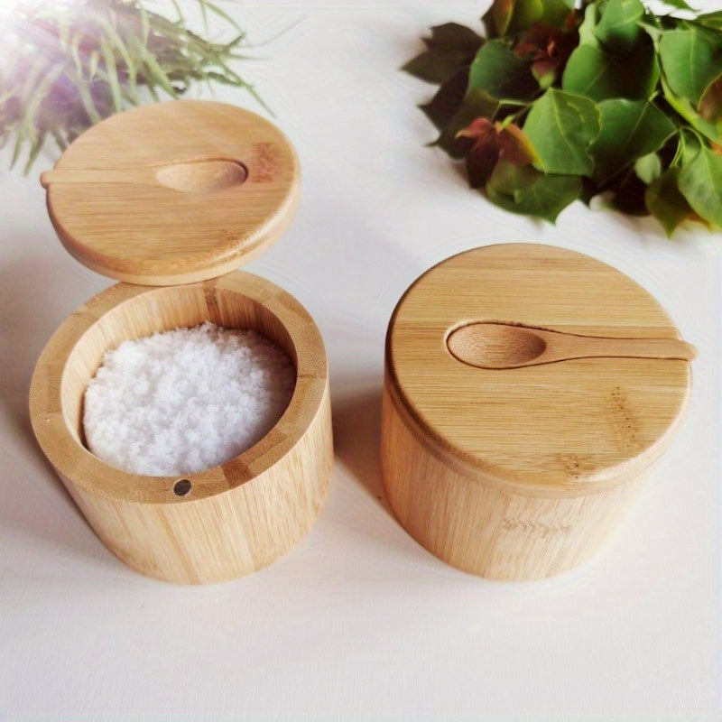 Wooden Salt Box with Lid | Herb and Spice Storage Jar
