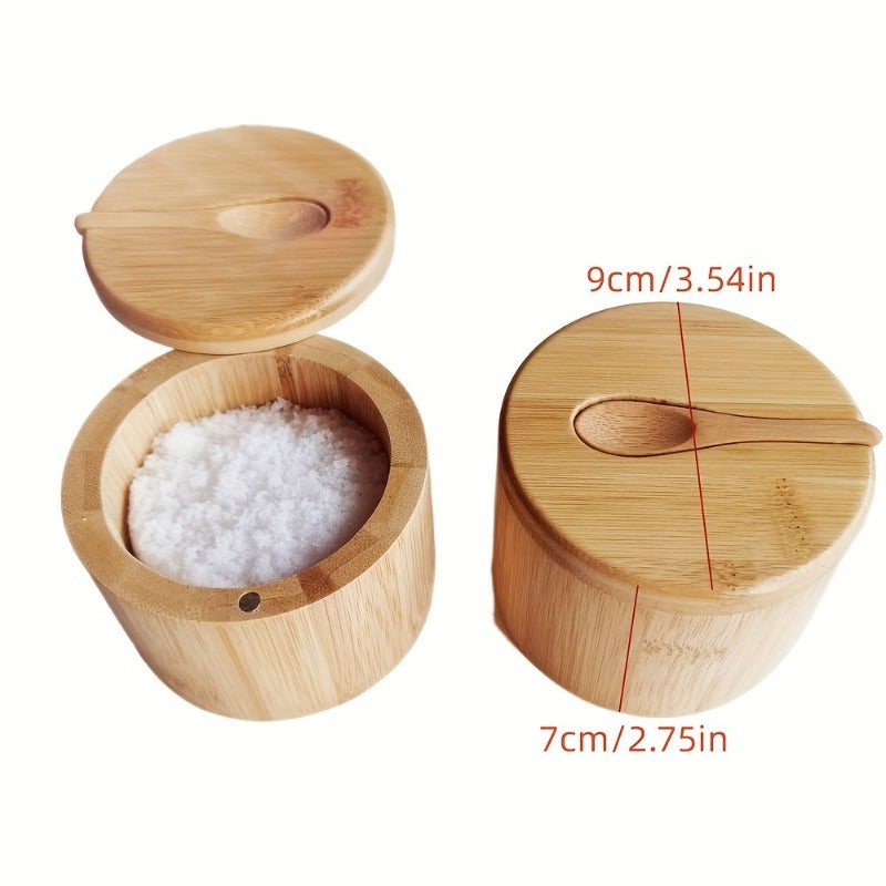Wooden Salt Box with Lid | Herb and Spice Storage Jar