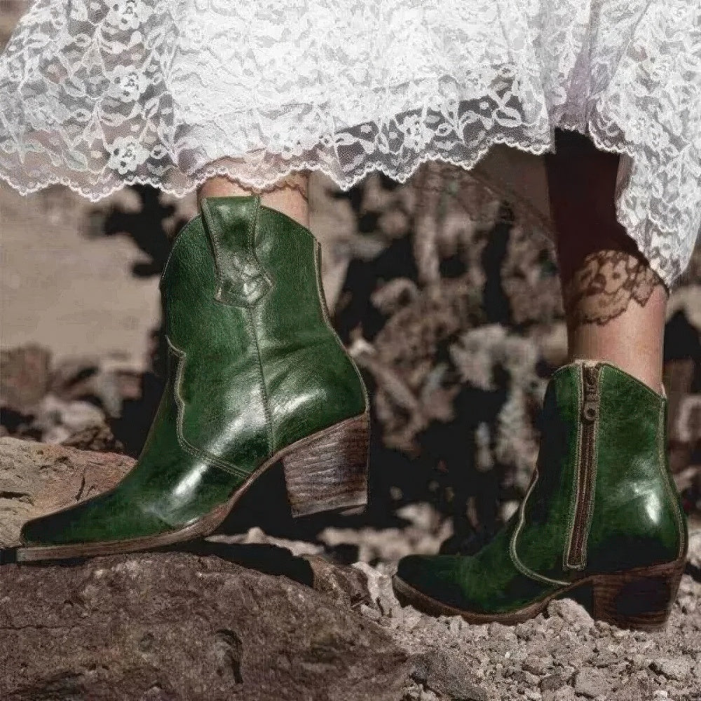 Hooggehakte Retro Western Enkellaarsjes voor Dames
