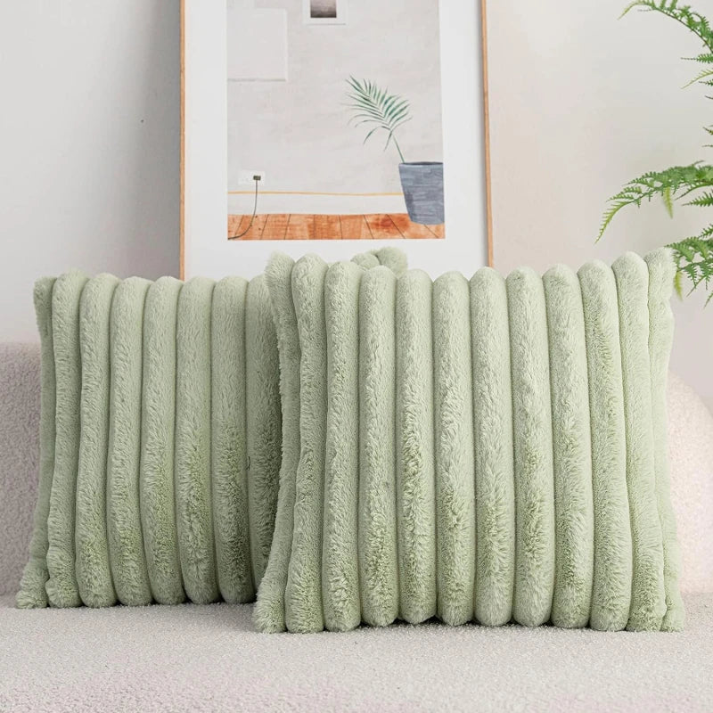 Luxe Zachte Kussenhoes van Faux Konijnenbont - Gestreept 45x45 cm