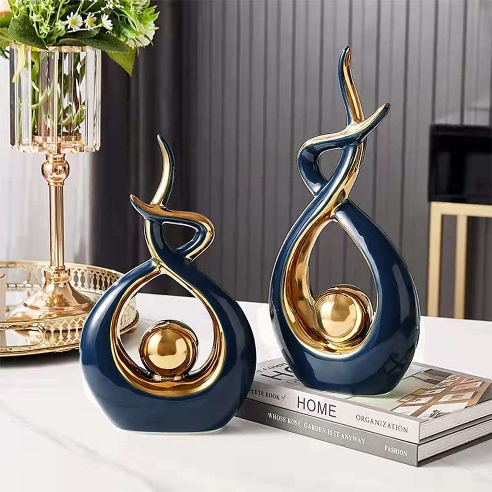 Abstracte keramische kunstsculptuur met gouden accenten - Modern decor voor huis en kantoor