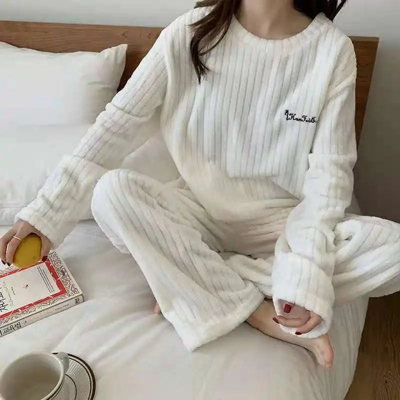 Dames warme 2-delige fleece pyjama set