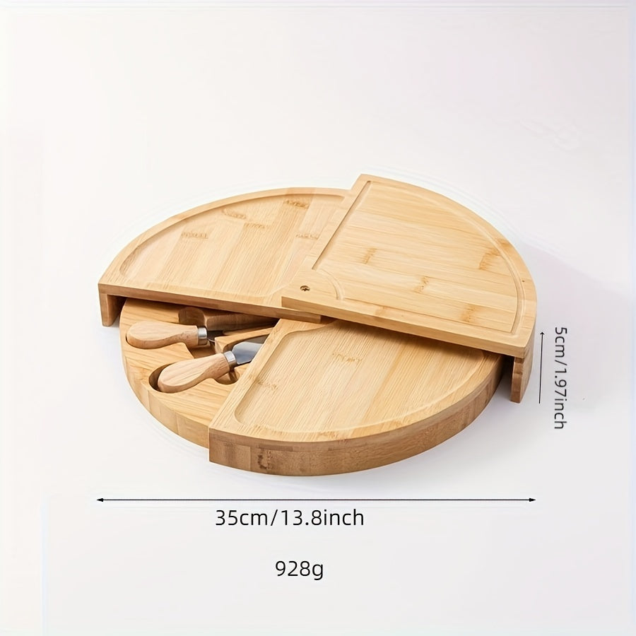 Houten Roterende Kaasplank Set met Serveer Messen voor Snacks & Charcuterie