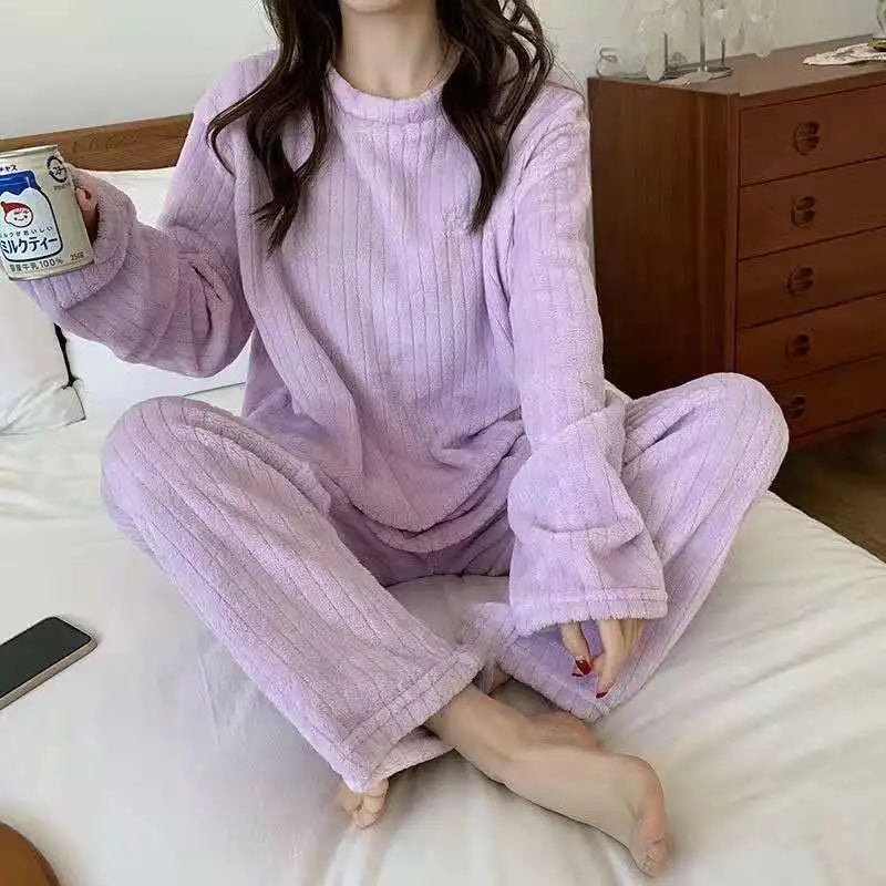 Dames warme 2-delige fleece pyjama set