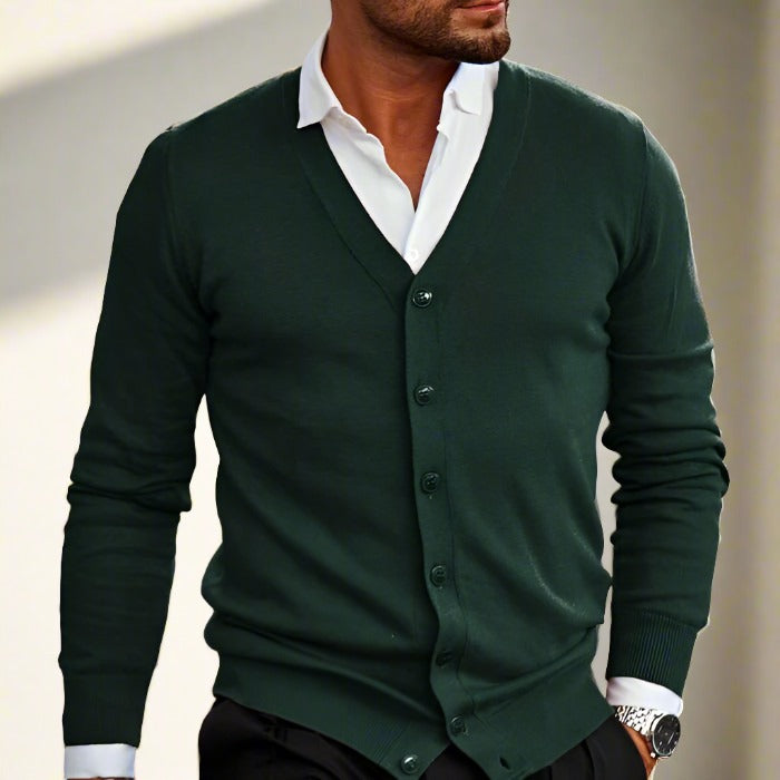 Merino Heren Cardigan met V-hals en Knopen