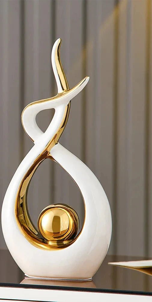 Abstracte keramische kunstsculptuur met gouden accenten - Modern decor voor huis en kantoor