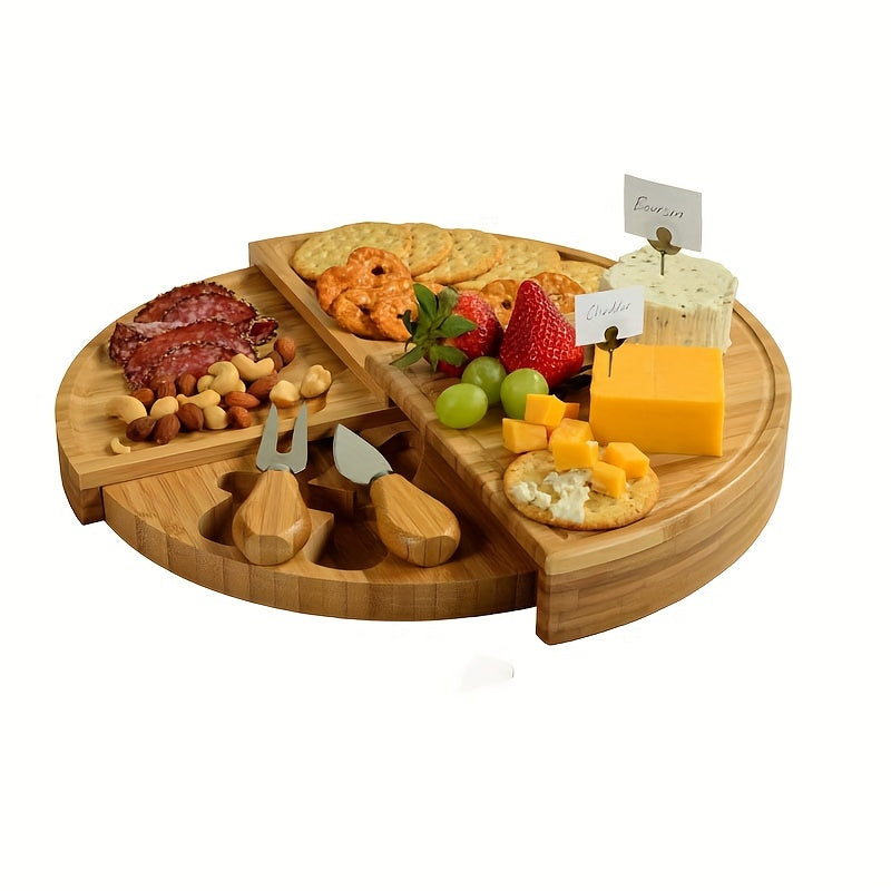Houten Roterende Kaasplank Set met Serveer Messen voor Snacks & Charcuterie