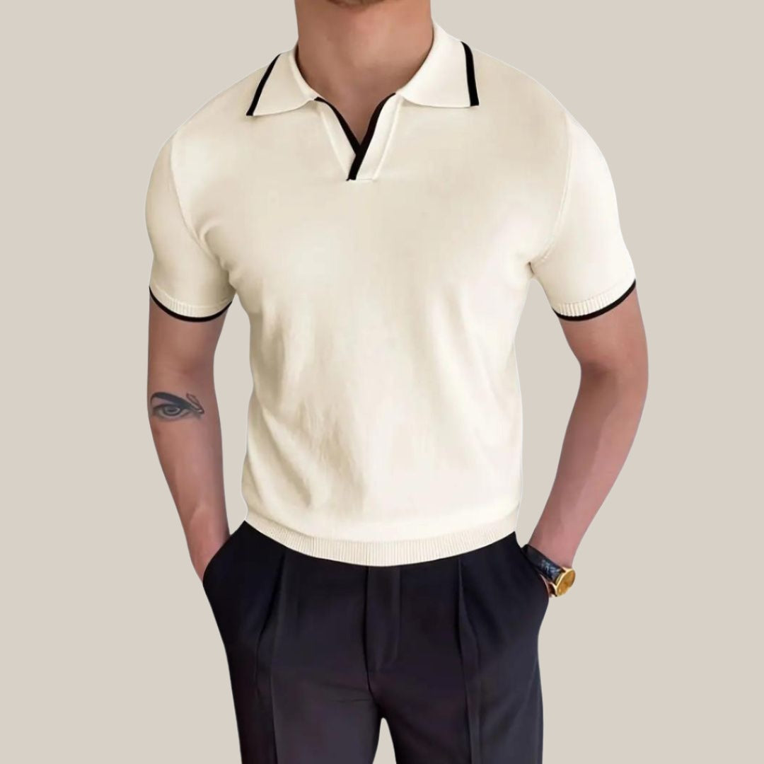 Klassieke Katoenen Polo met V-hals - Creme
