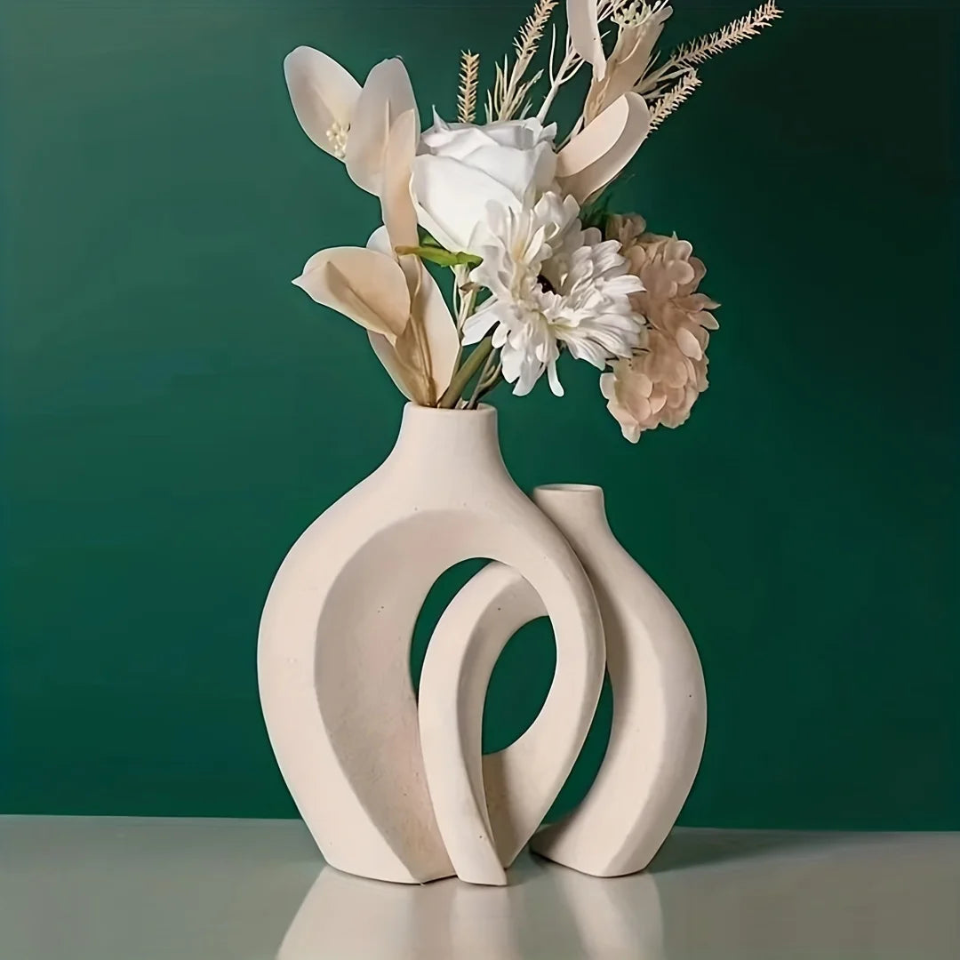 Set van 2 Moderne Keramische Vazen in Wit