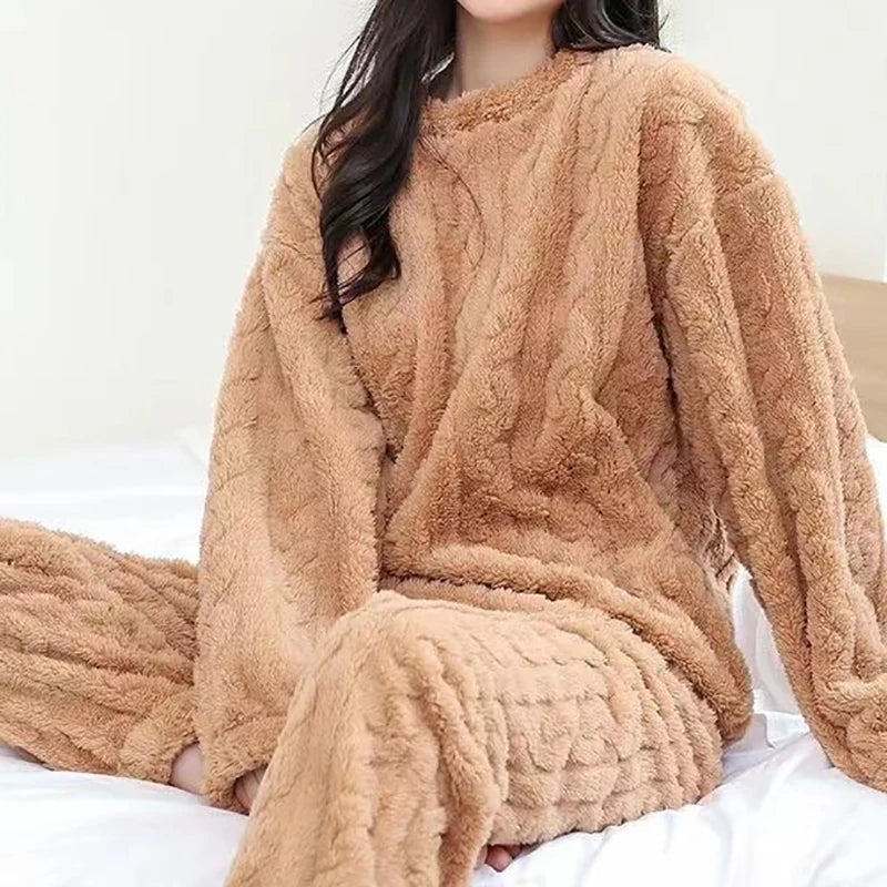 Dames warme 2-delige fleece pyjama set