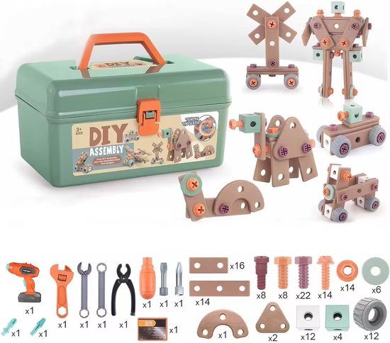100 Piece Construction &amp; Tool Set for Kids - Stimulates Creativity and Motor Skills