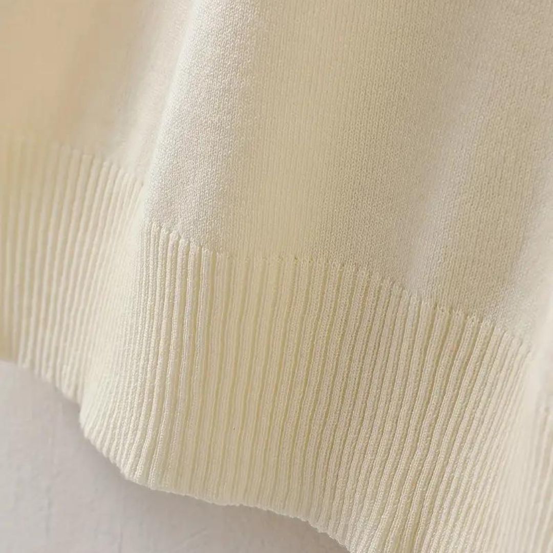 Klassieke Katoenen Polo met V-hals - Creme
