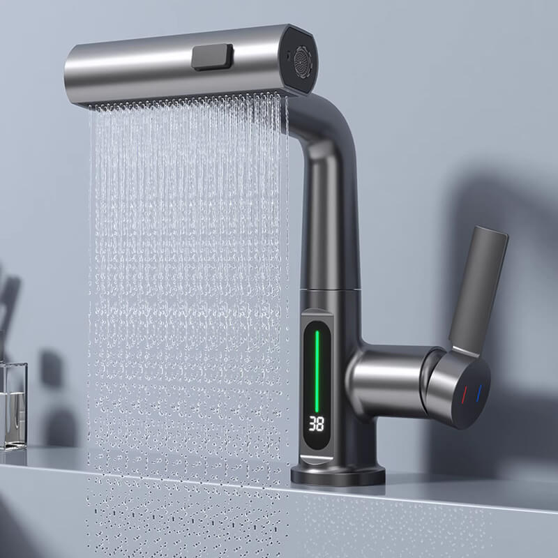 Premium Uittrekbare Waterkraan met 5 Spuitmodi en Temperatuurweergave
