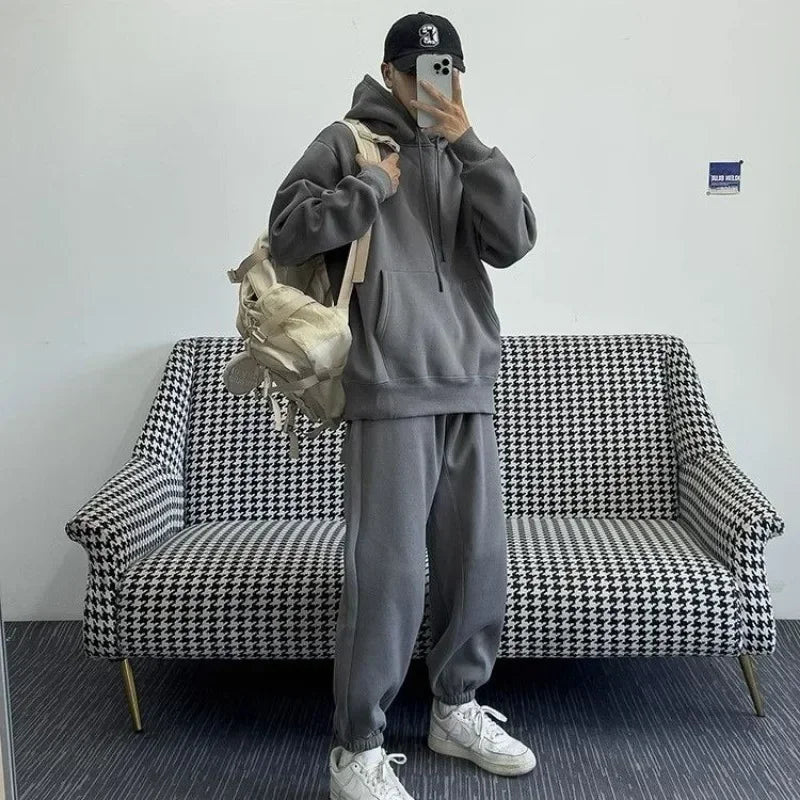 Oversized fluwelen tweedelige herenset voor casual stijl