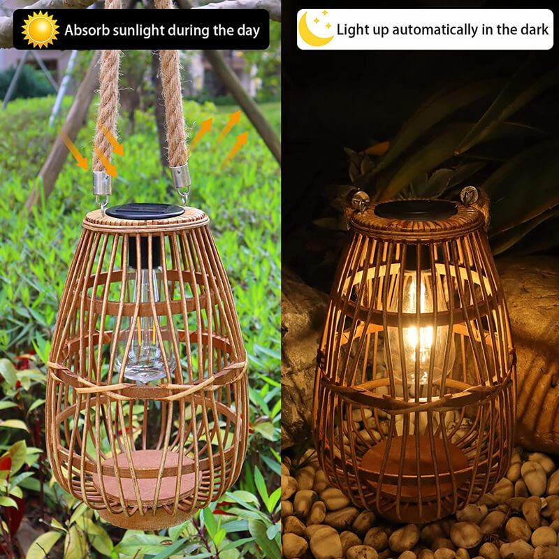 Zonne-energie Rotan Vloerlamp - Waterdichte Buitenverlichting voor Tuin en Patio