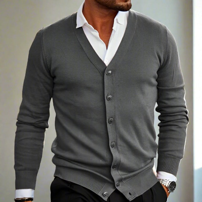 Merino Heren Cardigan met V-hals en Knopen